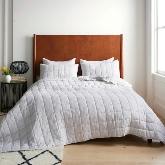 NWT QUINCE European Linen Box Quilt Full Queen Light Grey 5583 - Picture 4 of 6